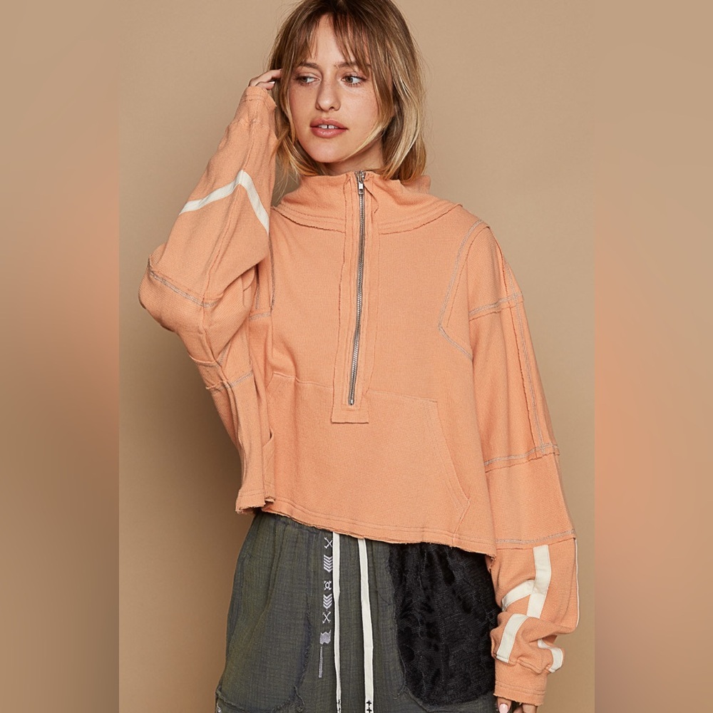 POL Peach Half-Zip Sweatshirt - Picture 2 of 4
